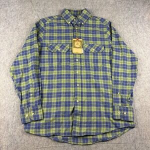 NEW Over Under Mens Crosscut Flannel Shirt Blue Green Plaid Button Up Size Small